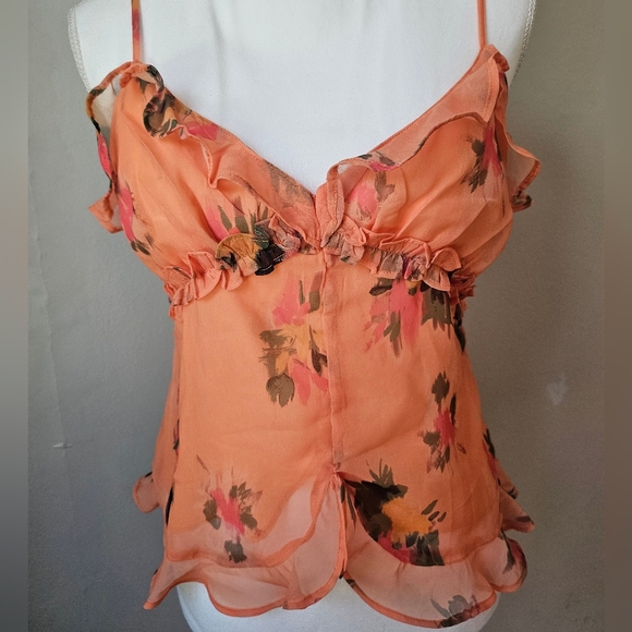 Steve Madden Peach Floral Ruffle Spaghetti Strap Camisole - Picture 2 of 9